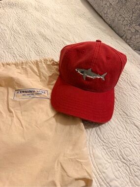 NWT Harding Lane Red Cotton Baseball Cap with Shark Embroidery